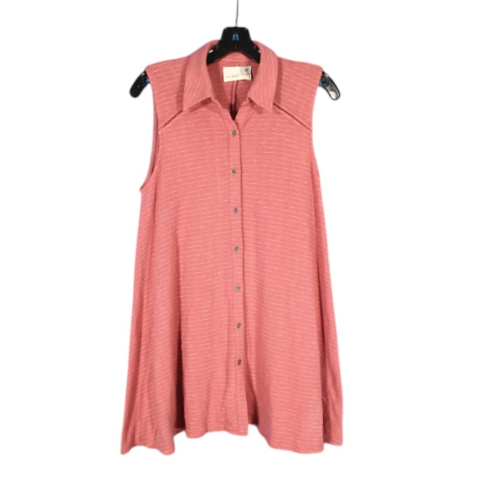 DELETTA Anthropologie SLEEVELESS Mauve BUTTON-UP Swing Knit IPOMOEA TUNIC TOP S